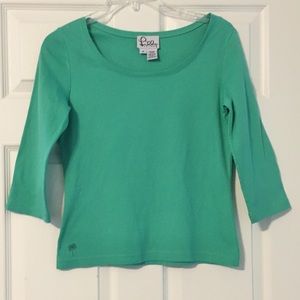 Lilly Pulitzer Nicole 3/4 Sleeve Pima Cotton Tee Teal Green S Vintage